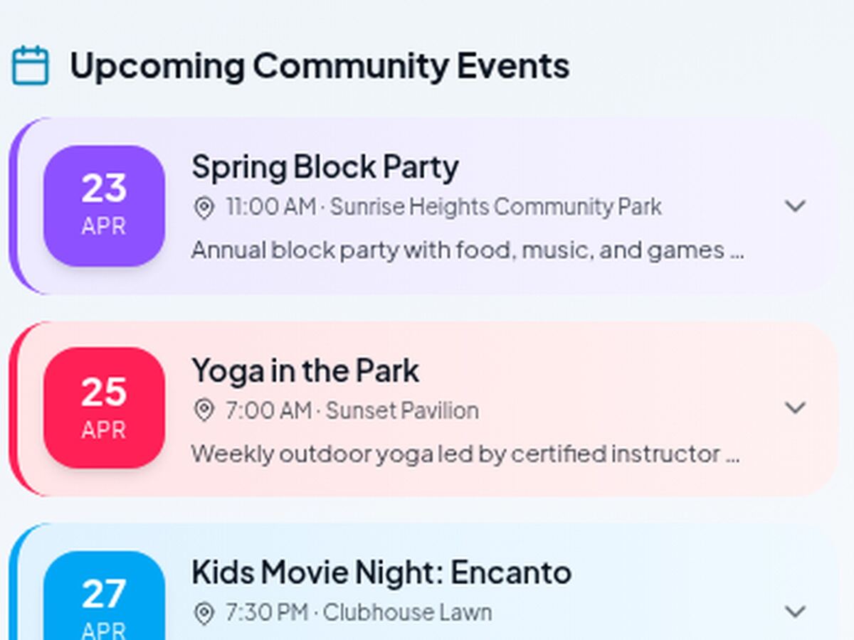 Community events calendar preview
